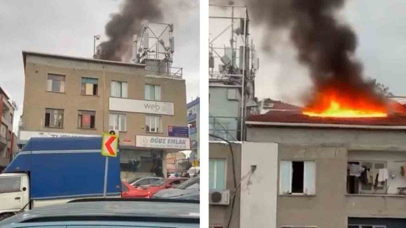 Küçükçekmece’de iki katlı binanın çatısında yangın çıktı